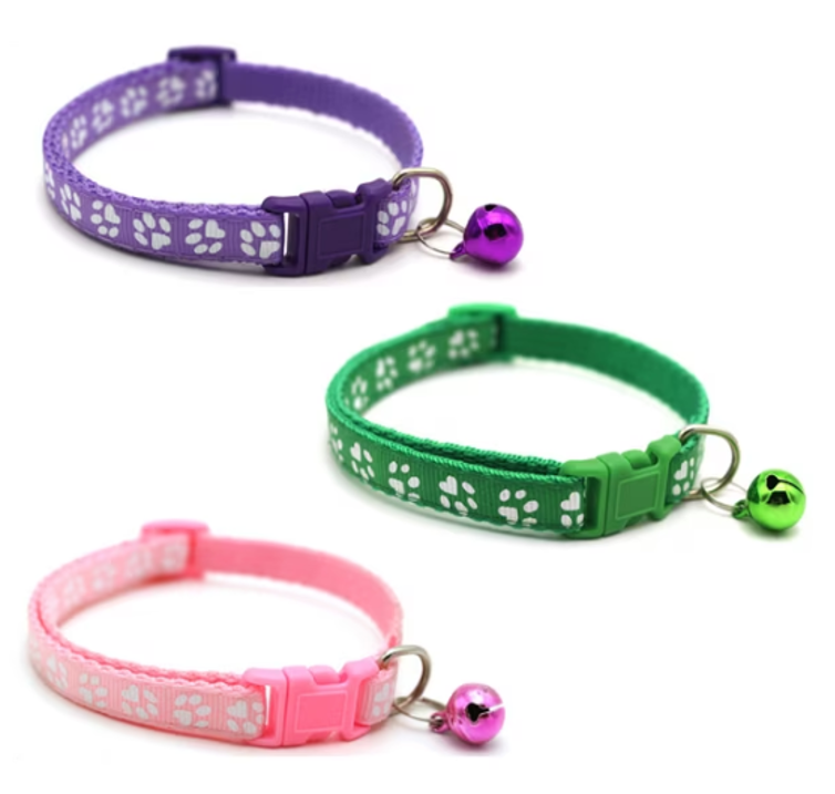 Pack De 3 Collares Con Cascabel Para Mascotas Gatos Perros Morado/ Verde/ Rosa-0