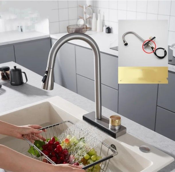 Grifo Extraíble De Cocina 360° Mezclador De Lluvia Rotación-4