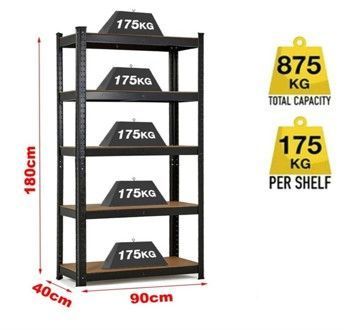 ESTANTE METALICO NEGRO 180X90X40CM 5 REPISAS DE MDF AJUSTABLES 175K POR REPISA-1