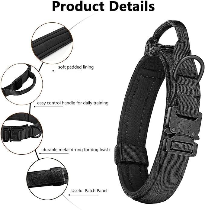 Collar Táctico con Correa Negro para Mascotas Perros-2