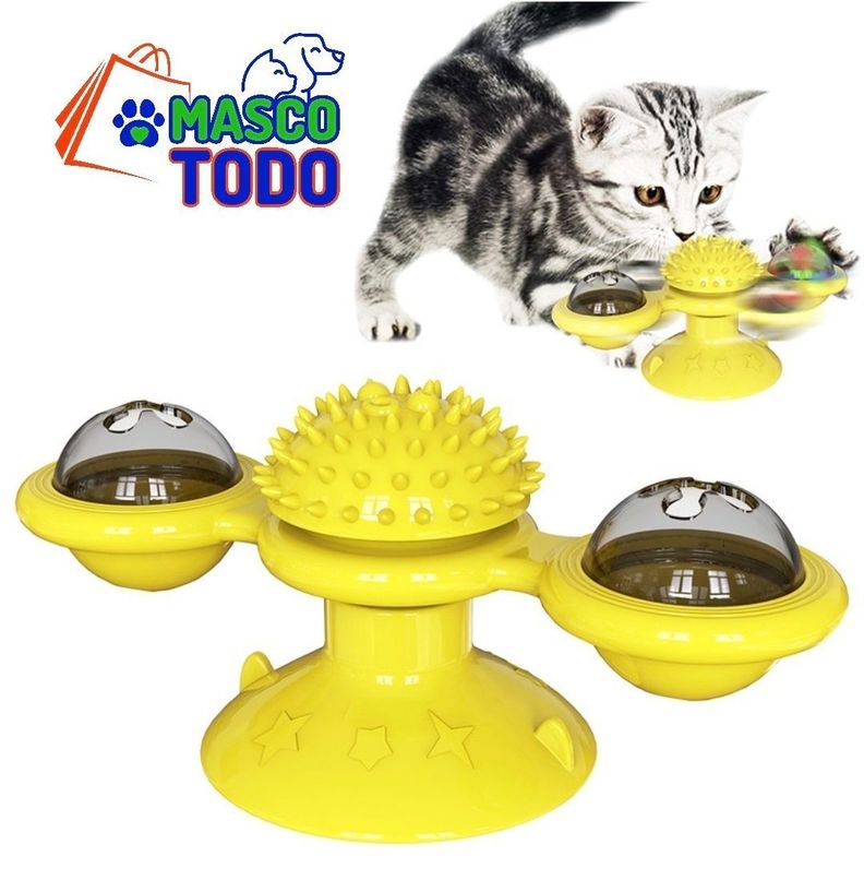 Juguete Antiestres para Gatos Catnip Tocadisco Molino Viento Amarillo 1