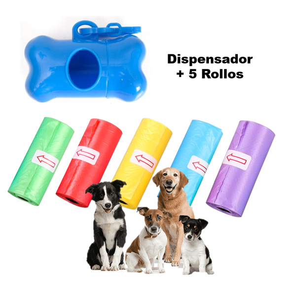 Dispensador de Bolsas Excremento Mascotas + 5 Rollo de Bolsa-0