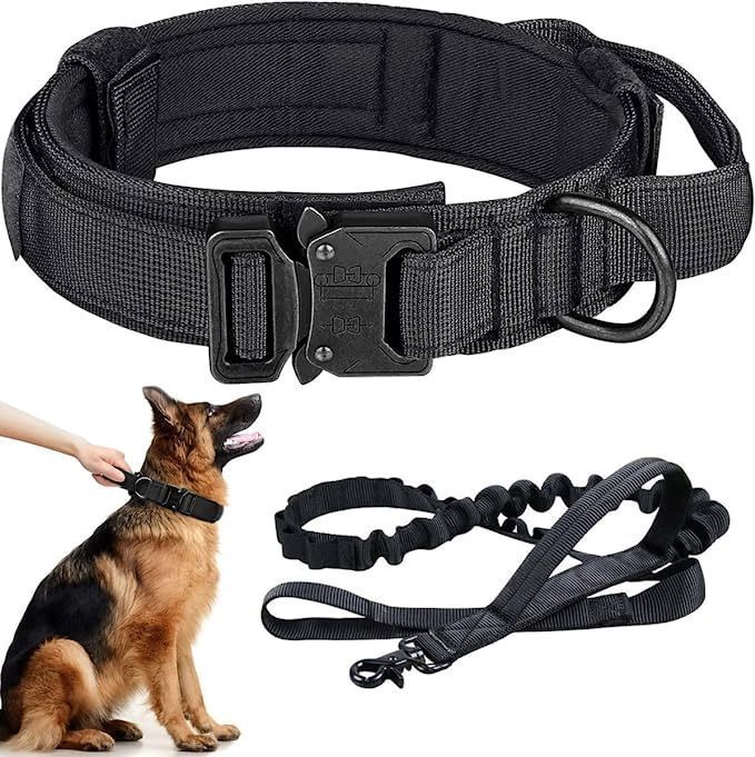 Collar Táctico con Correa Talla L Negro Perro Mascotas-0