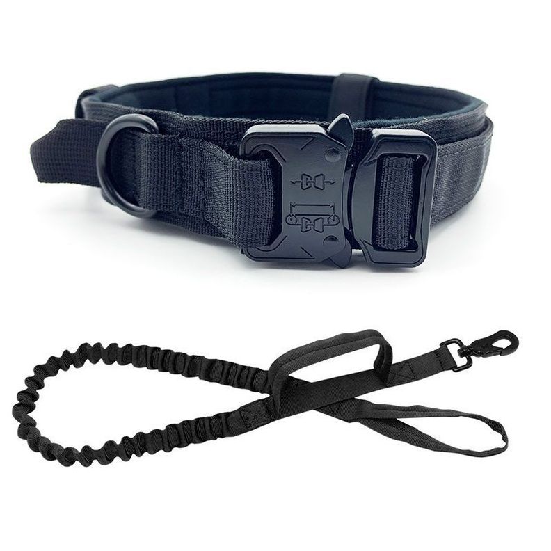Collar Táctico con Correa Talla L Negro Perro Mascotas-1