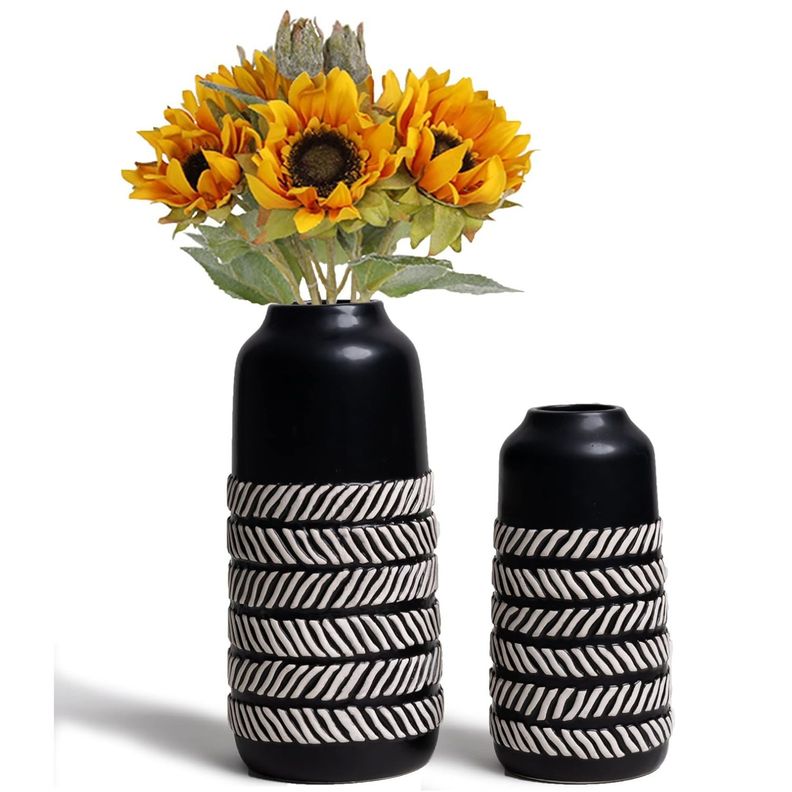 Set 2 jarrones de ceramica diseno espiga negra Negro
