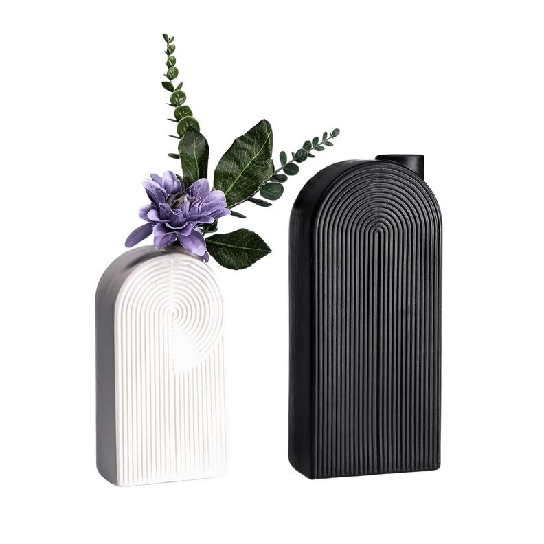 Set 2 jarrones de ceramica geometricos Blanco