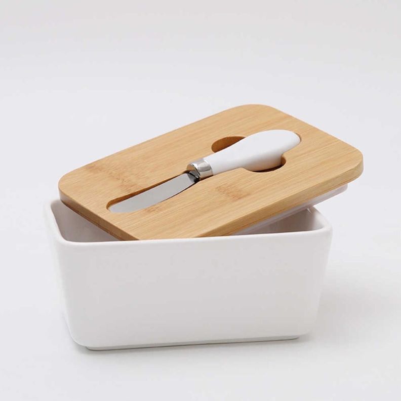 Mantequillero de cerámica con tapa de madera-1