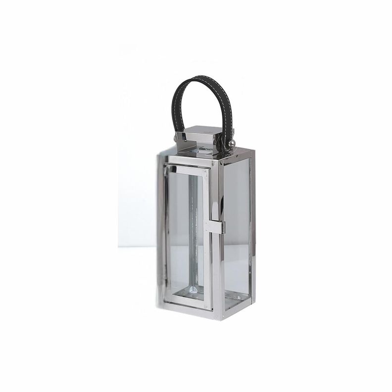 Farol con asa de cuero 25 cm Plateado