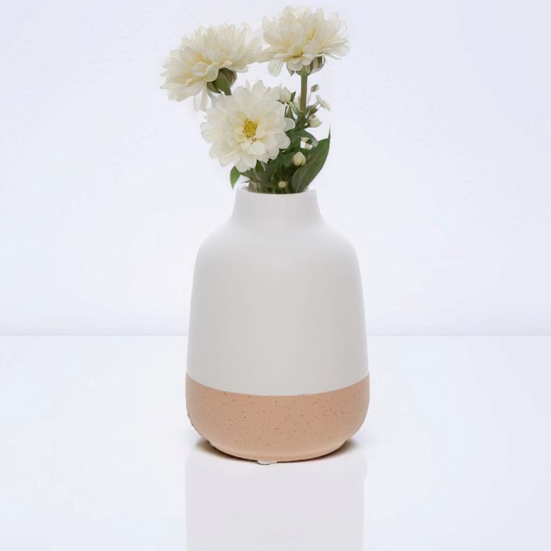 Florero de Cerámica 14 cm blanco/beige-3