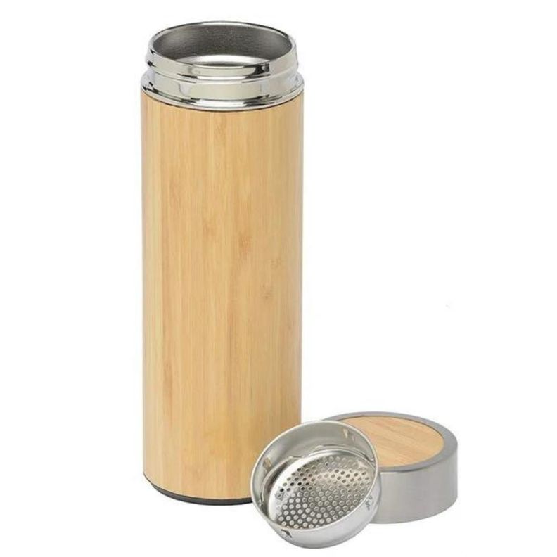 Botella térmica de acero inoxidable y bambú e infusor 500 ml-0