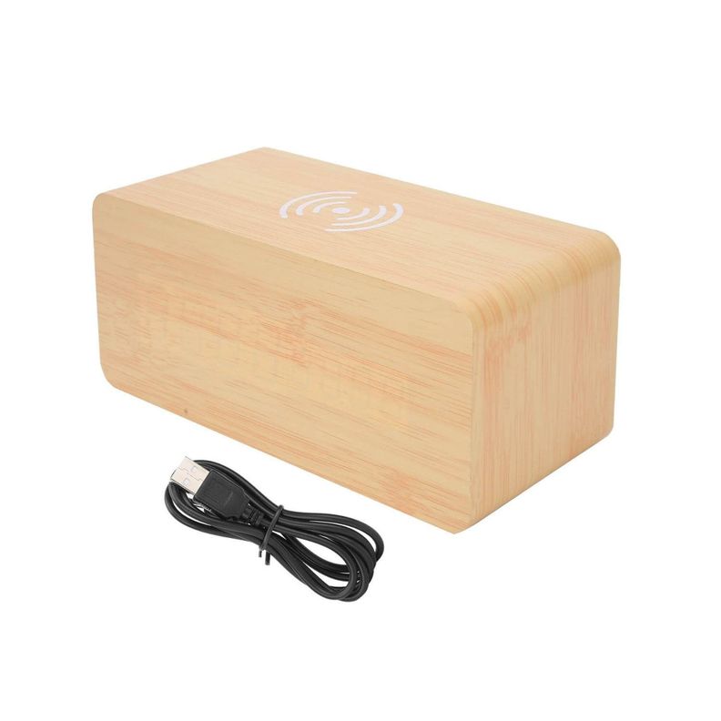 Reloj digital de madera con carga inalámbrica para teléfonos-2