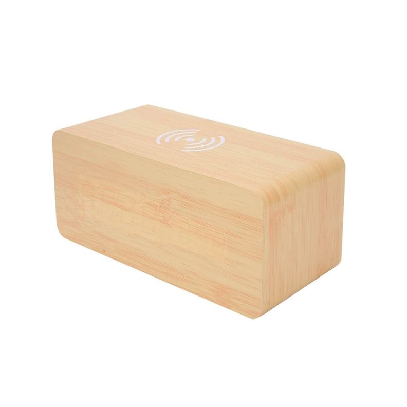 Reloj digital de madera con carga inalámbrica para teléfonos-3