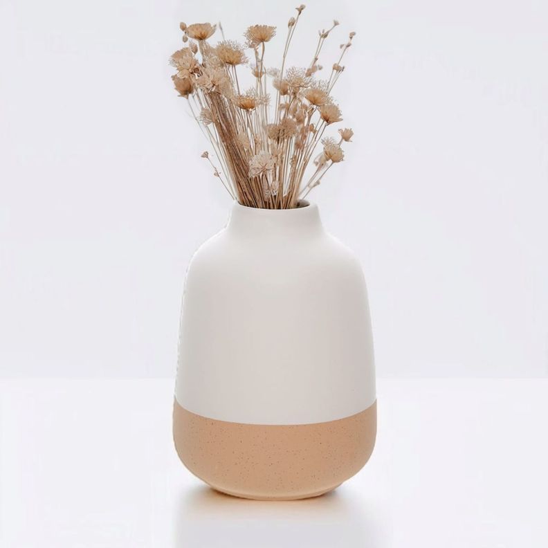 Florero de cerámica 20 cm blanco/beige-2