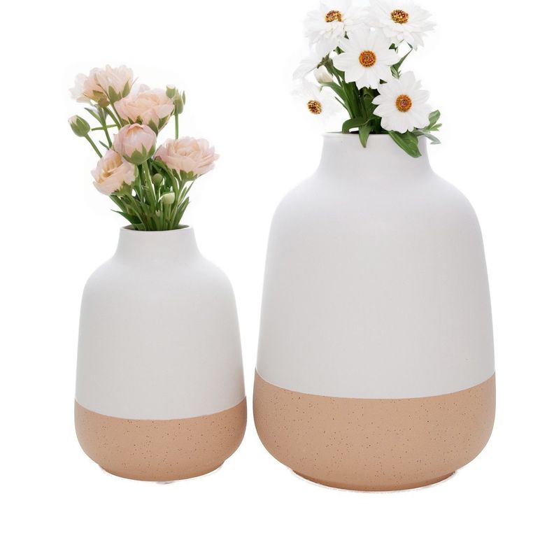 Florero de cerámica 20 cm blanco/beige-3