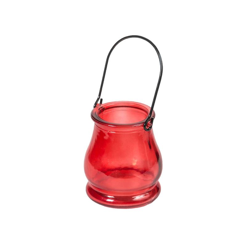 Farol  portavelas de vidrio rojo-0