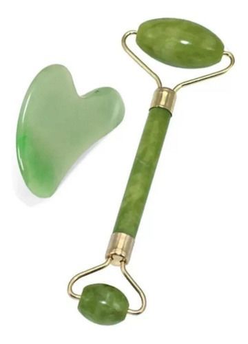 Rodillo masajeador facial y piedra de jade 100% natural-0