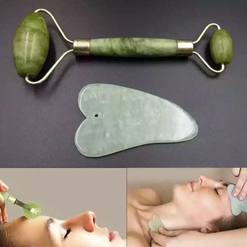 Rodillo masajeador facial y piedra de jade 100% natural-3