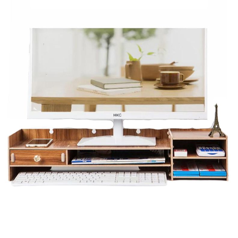 Base de monitor organizador para escritorio multiuso café-1