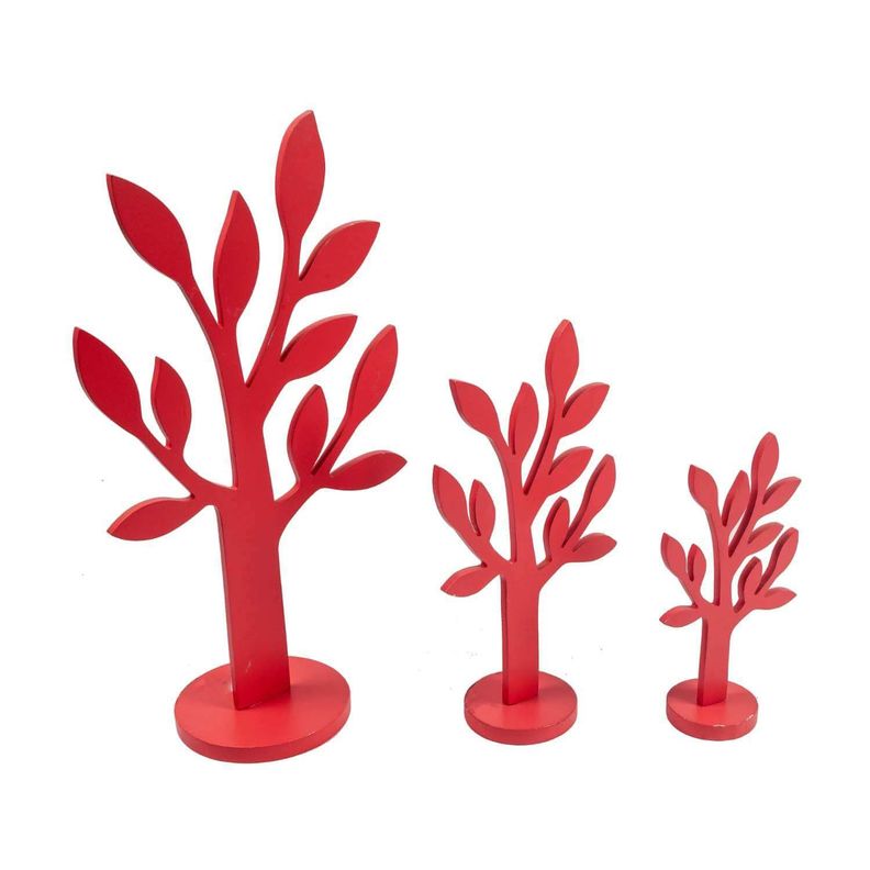 Set de figuras decorativa arboles de madera rojo-0