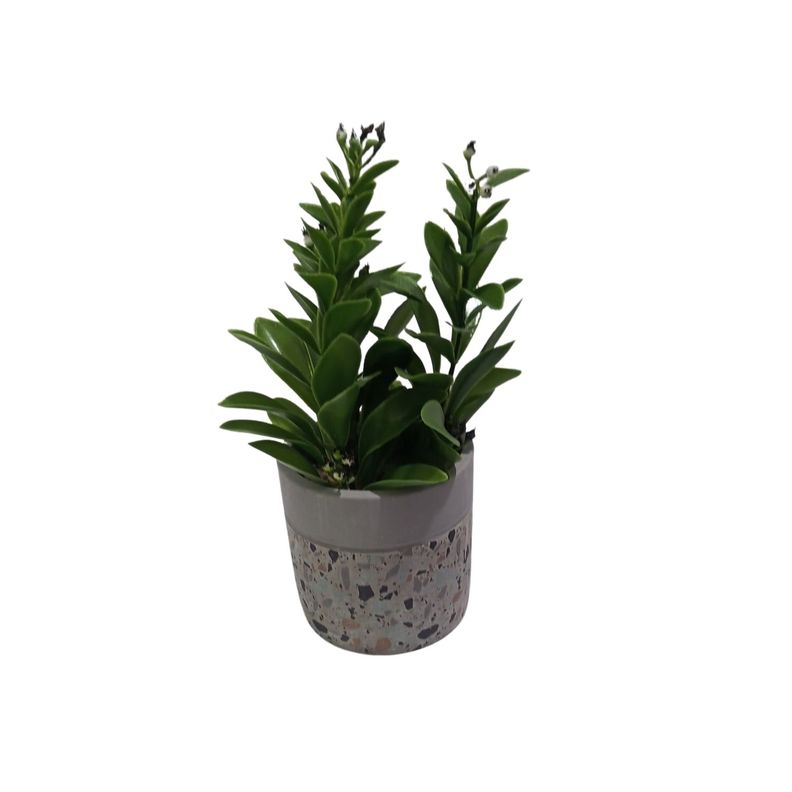 Planta Artificial Maceta Cemento 23 Cm Verde