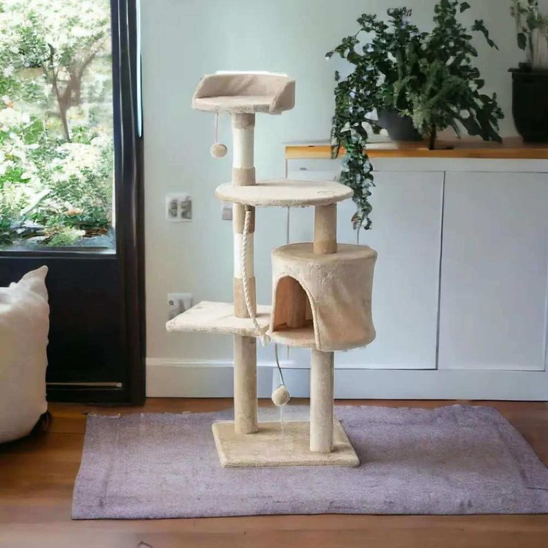 Rascador para gatos 1,15 metros de altura beige-7