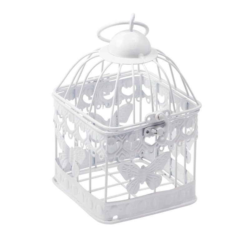 Jaula metal cuadrada mariposa 18 cm Blanco