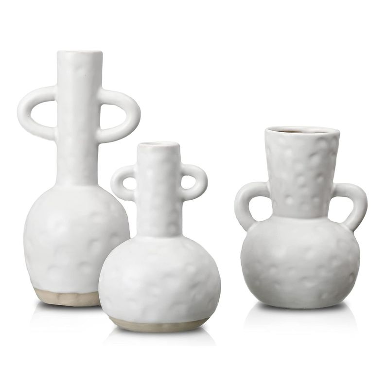 Set 3 jarrones rusticos blancos Blanco