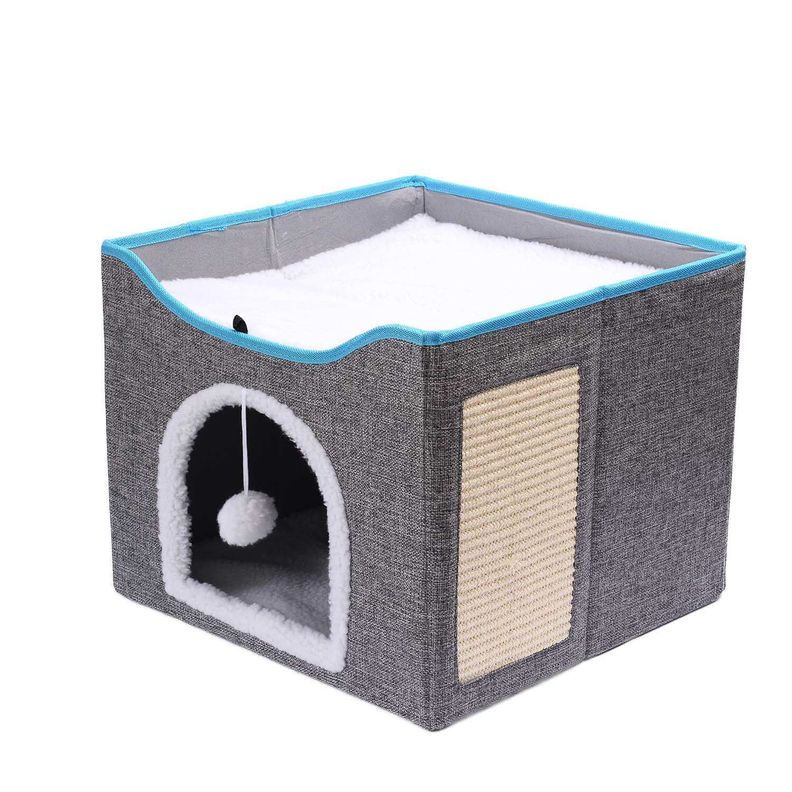 Cama y casa para gatos con rascador-0