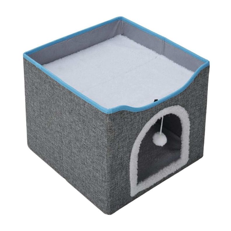 Cama y casa para gatos con rascador-2