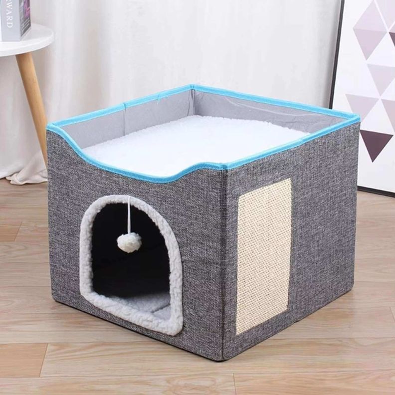 Cama y casa para gatos con rascador-3