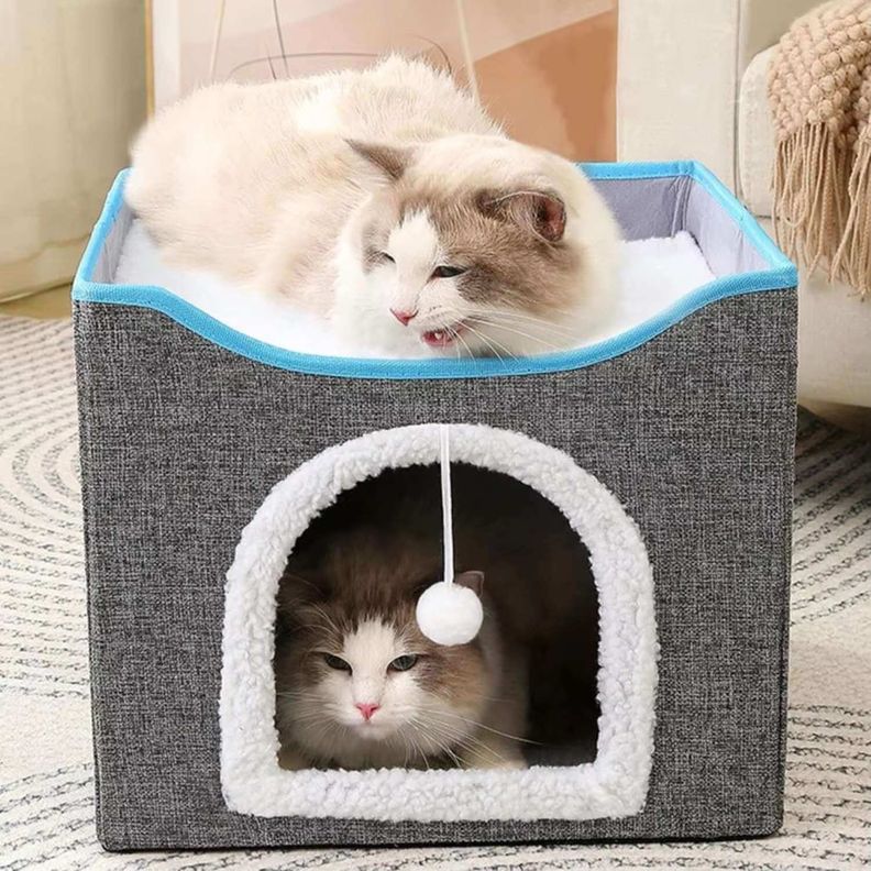 Cama y casa para gatos con rascador-4