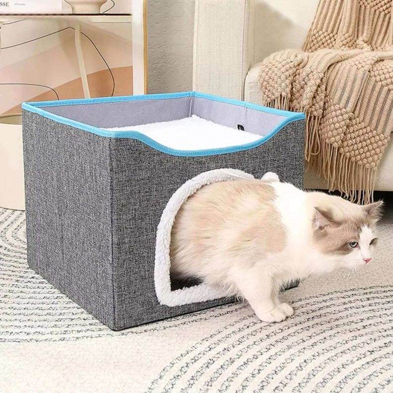 Cama y casa para gatos con rascador-5