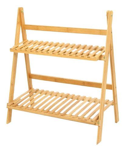 Estante de bambú para macetas 2 niveles-0