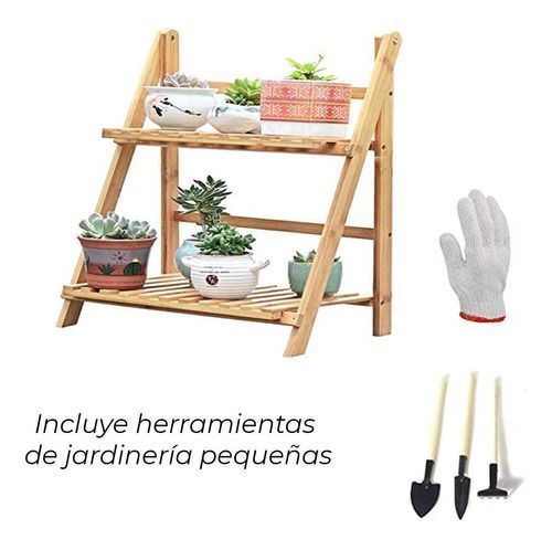 Estante de bambú para macetas 2 niveles-4