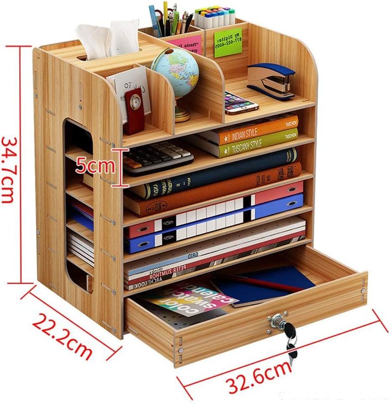 Organizador de escritorio multiuso de madera café-1