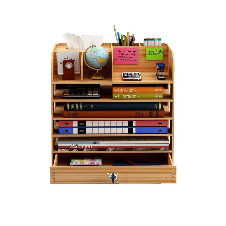 Organizador de escritorio multiuso de madera café-2