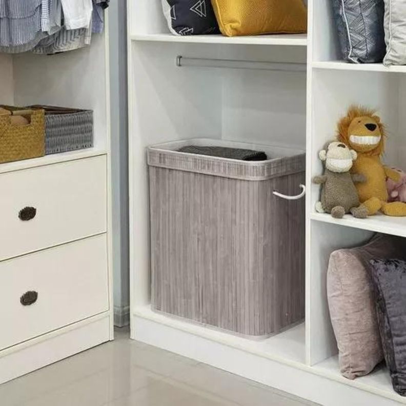 Cesto plegable para ropa de bambú gris-1