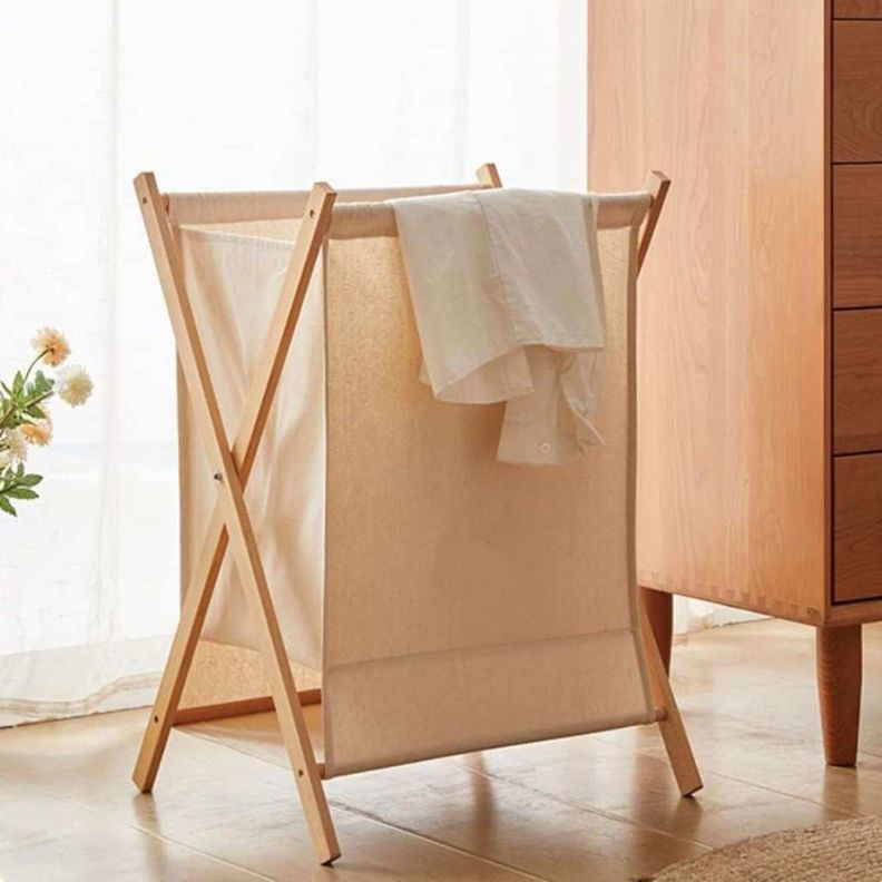 Cesto plegable para ropa de bambú beige-2