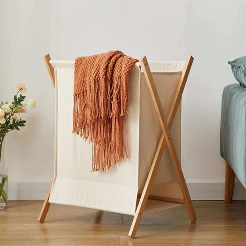 Cesto plegable para ropa de bambú beige-3