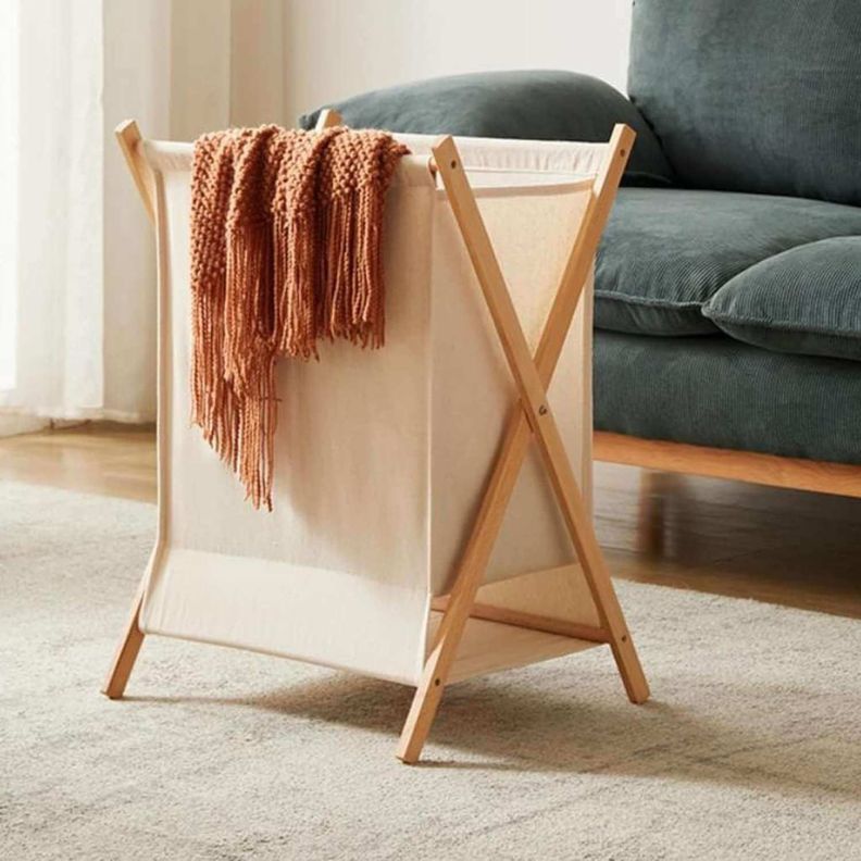 Cesto plegable para ropa de bambú beige-4