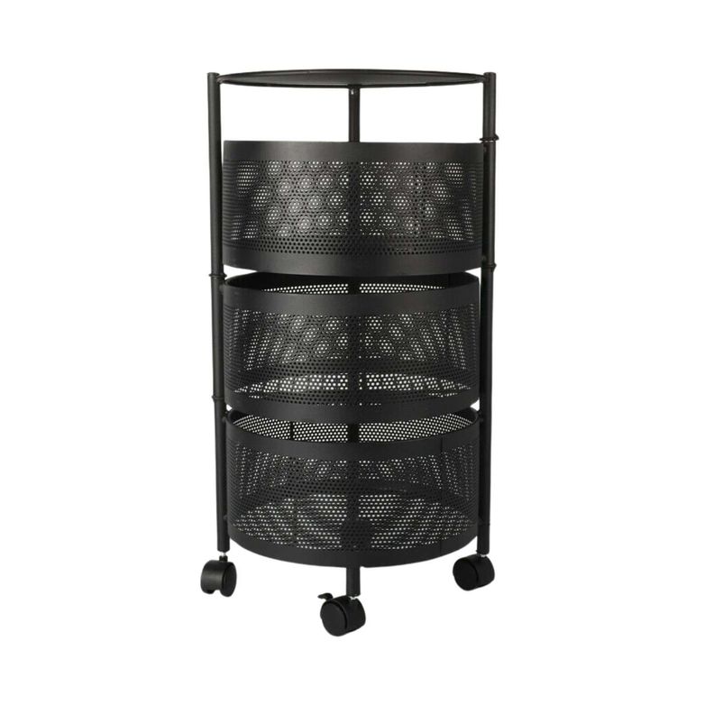 Estante giratorio multifuncional de 3 niveles metal negro-1