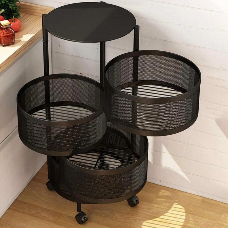 Estante giratorio multifuncional de 3 niveles metal negro-3