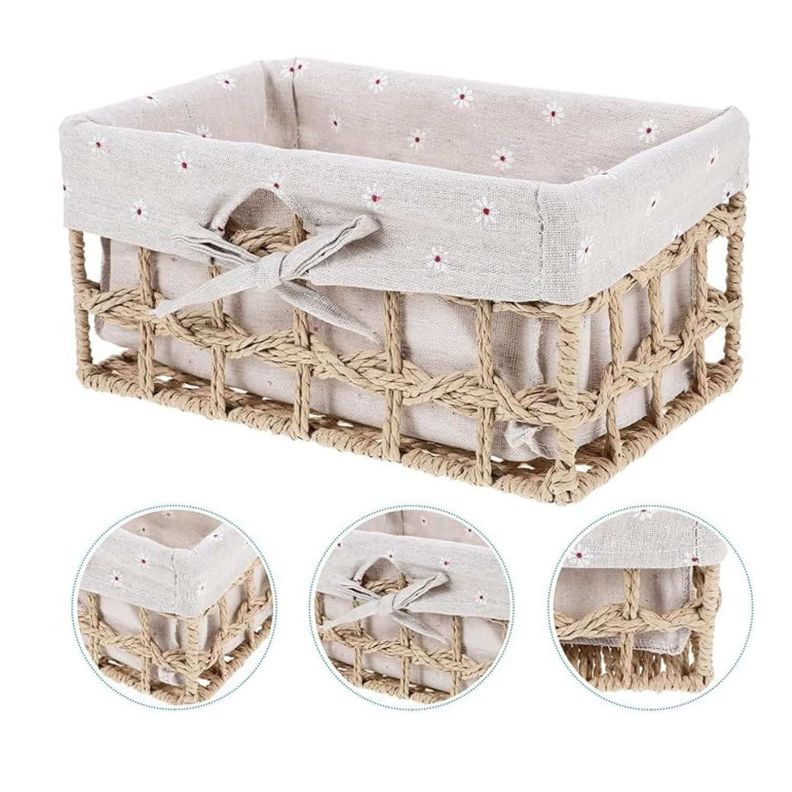 Set 3 canastos organizadores con tela beige-1