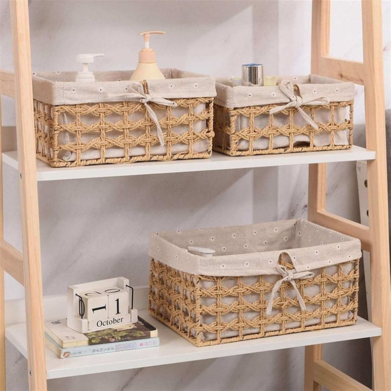 Set 3 canastos organizadores con tela beige-3