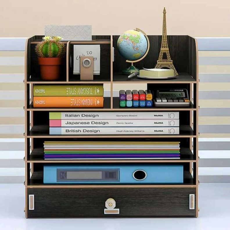 Organizador de escritorio multiuso de madera negro-2