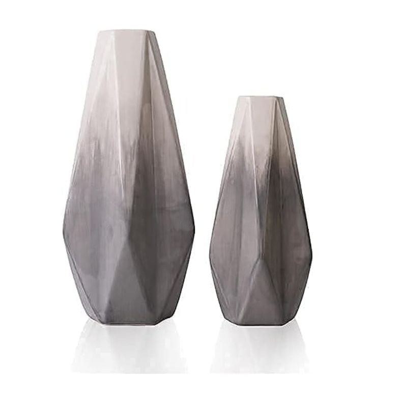 Set 2 jarrones geometricos de ceramica gris