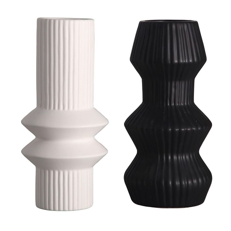 Set 2 jarrones de ceramica diseno lineas Blanco