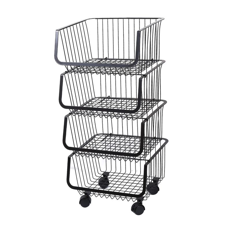 Organizador multiusos con ruedas de 4 canastos negro