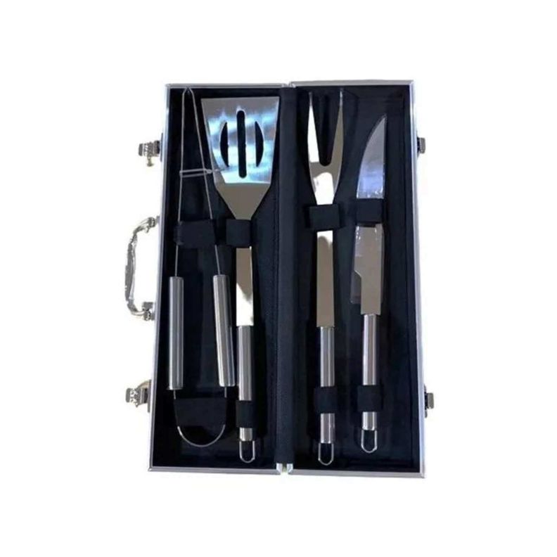 Set 4 accesorios parrilleros de acero y maletin de metal-1