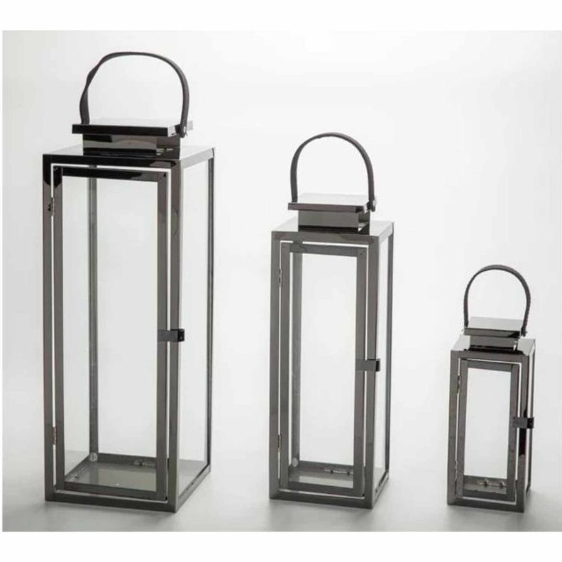 Set de 3 faroles de vidrio con asa de cuero-1
